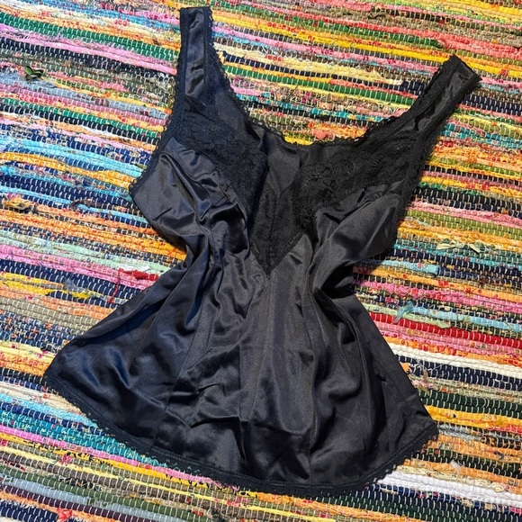 Vintage Ashley Taylor Satin Lace Slip Tank – Black – Made in USA Large - Picture 2 of 4
